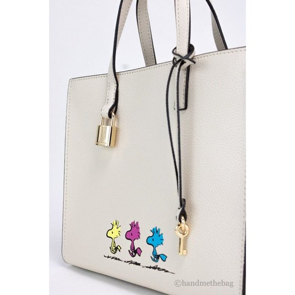 NEW Marc Jacobs X Peanuts Small Ivory Leather Woodstock Tote Crossbody Bag Purse - Picture 6 of 11